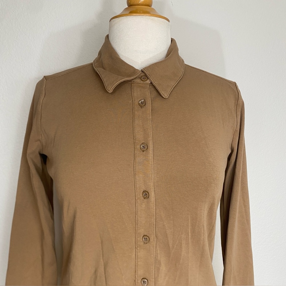 Banana Republic Women Milk Chocolate Collared Ponte Button Top Size Small Casual - Picture 5 of 14